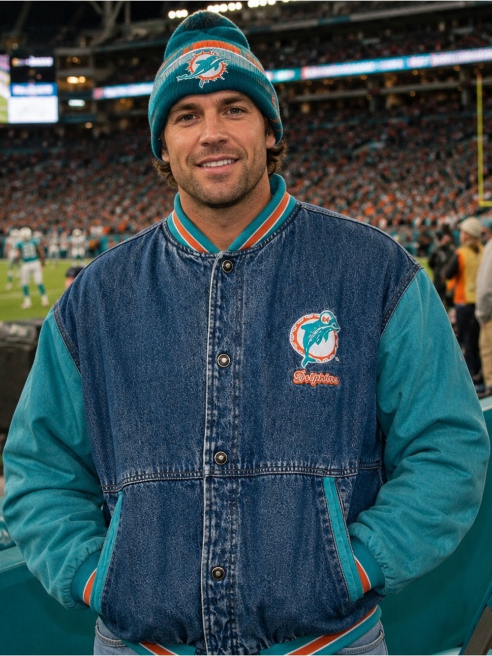 Vintage 1990 Miami Dolphins Starter Classic Team Collection Denim Jacket Sz XL